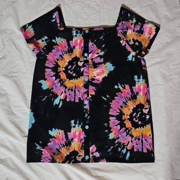 Place Girl Size 16 XXL Black Ribbed S-Slv Top, Multicolor Pattern w/Faux Buttons - Picture 10 of 10